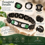 Gemini Zodiac Bracelet for Men & Women – Black Metal Bracelet with Green Aventurine & White Quartz Gemstones