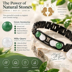 Gemini Zodiac Bracelet for Men & Women – Black Metal Bracelet with Green Aventurine & White Quartz Gemstones
