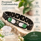 Gemini Zodiac Bracelet for Men & Women – Black Metal Bracelet with Green Aventurine & White Quartz Gemstones