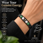 Gemini Zodiac Bracelet for Men & Women – Black Metal Bracelet with Green Aventurine & White Quartz Gemstones