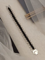 Silver Plated Karungali Modern Bracelet - Natural Ebony Wood