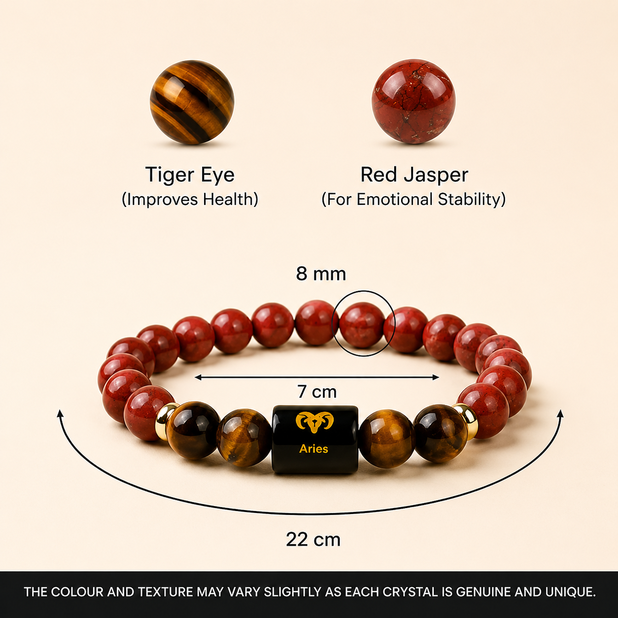 Aries (मेष राशि) Zodiac Red Jasper & Tiger Eye Bracelet || 𝟮𝟭 𝗠𝗮𝗿𝗰𝗵 – 𝟭𝟵 𝗔𝗽𝗿𝗶𝗹 ||