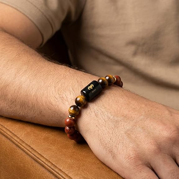 Aries (मेष राशि) Zodiac Red Jasper & Tiger Eye Bracelet || 𝟮𝟭 𝗠𝗮𝗿𝗰𝗵 – 𝟭𝟵 𝗔𝗽𝗿𝗶𝗹 ||
