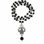 Silver Capped Karungali Malai with Om Trishul Pendant | HealingGems