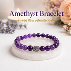 Amethyst Buddha Bracelet with FREE Raw Selenite Plate