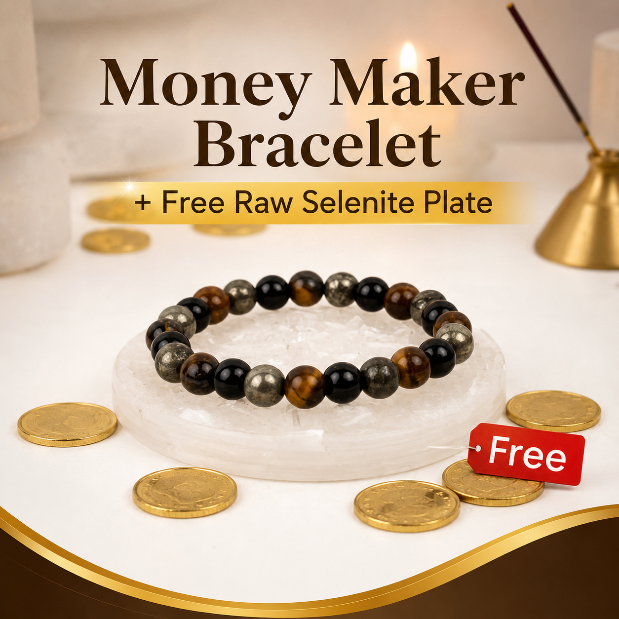Money Maker Bracelet with FREE Raw Selenite Plate