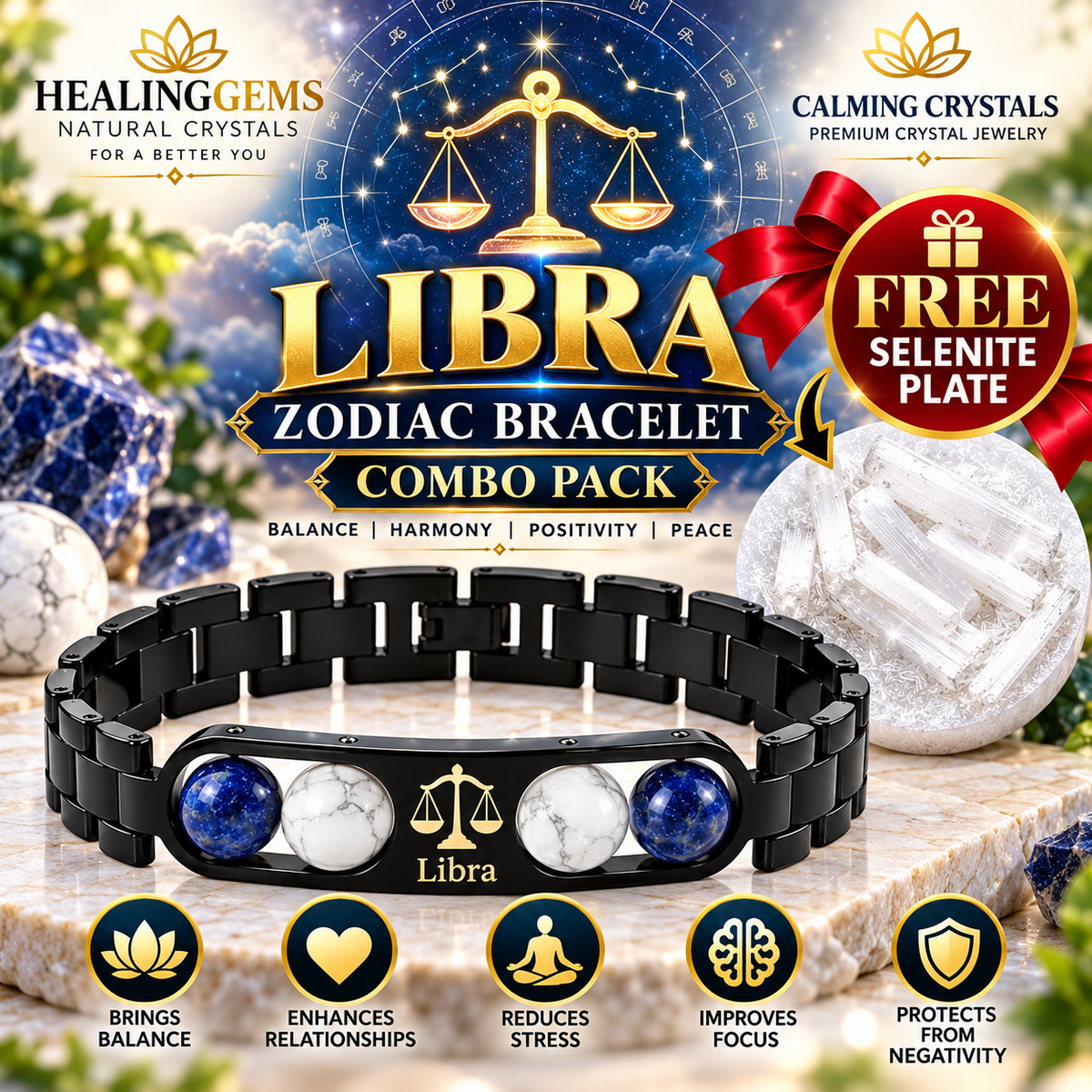Libra Zodiac Bracelet in Black Metal | Trendy Astrology Jewellery Gift