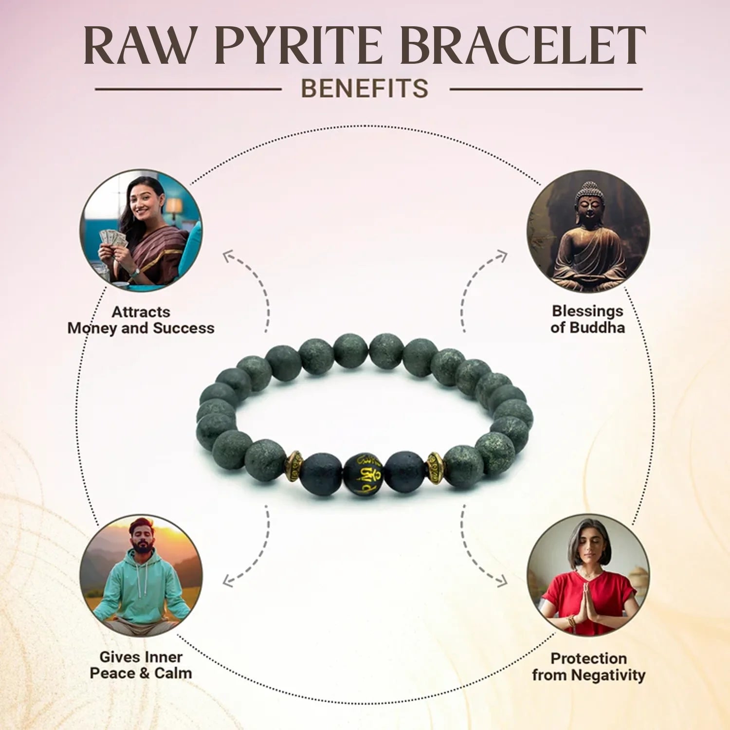 Raw Pyrite Bracelet with Buddha Mantra