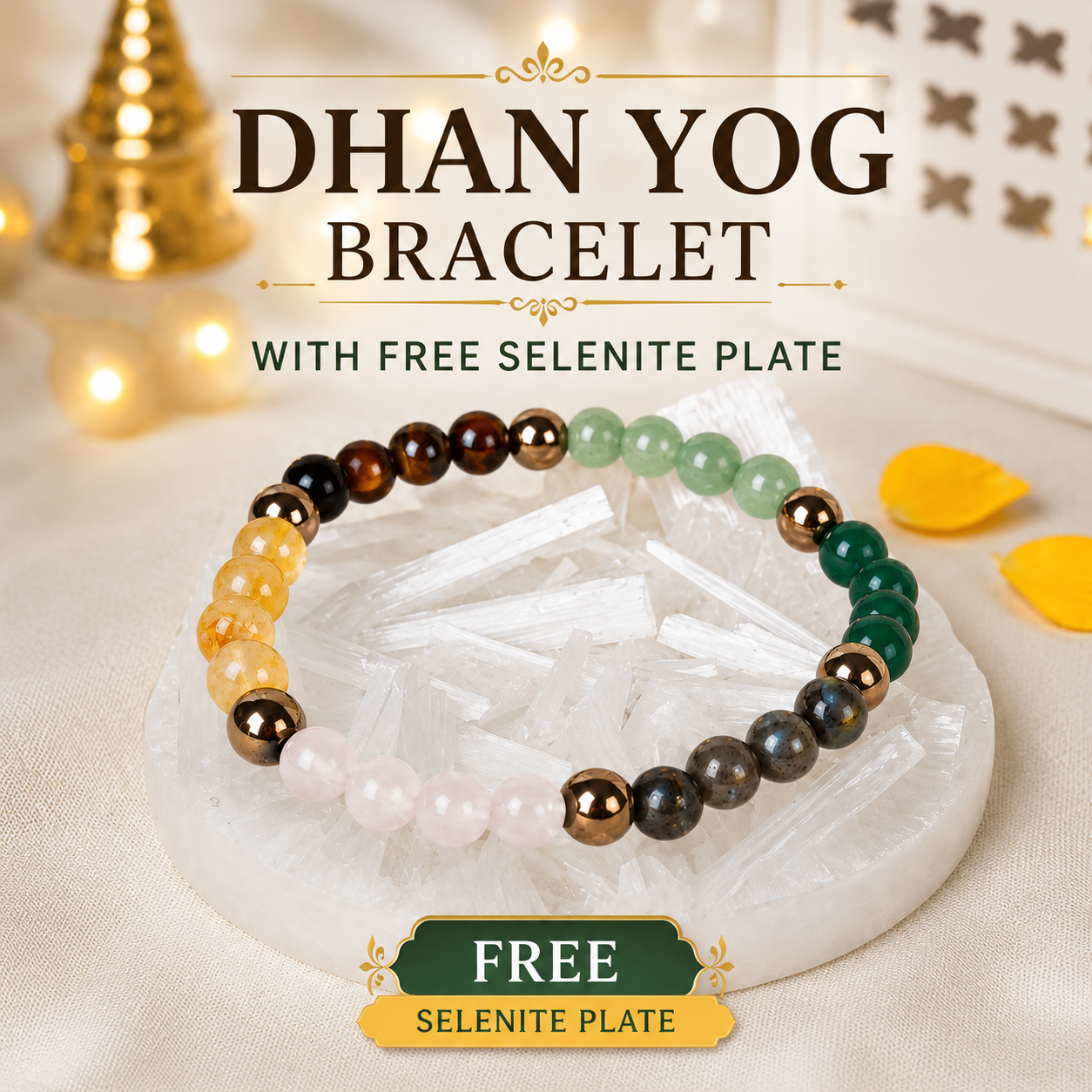 Dhan Yog 8mm Bracelet With Free Raw Selenite Plate
