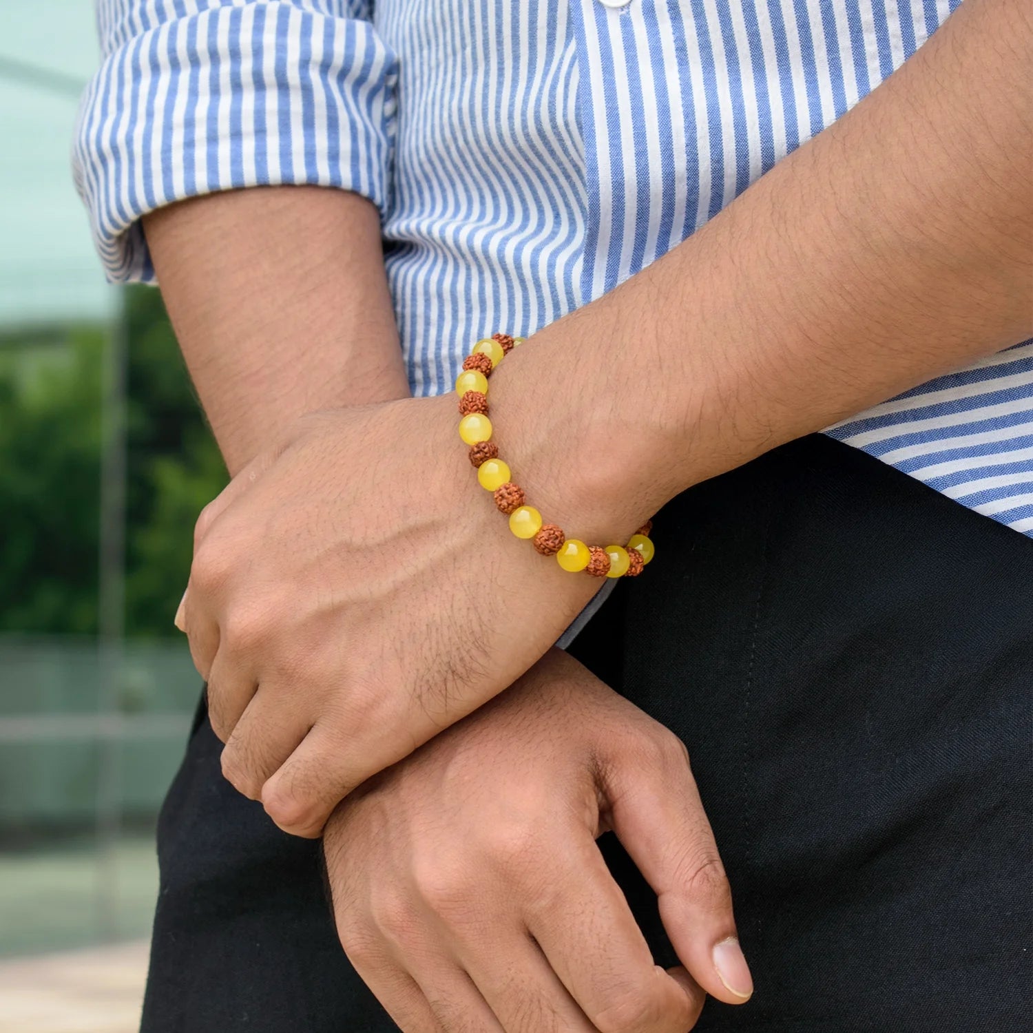 Yellow Aventurine Bracelet with 5 Mukhi Rudraksha