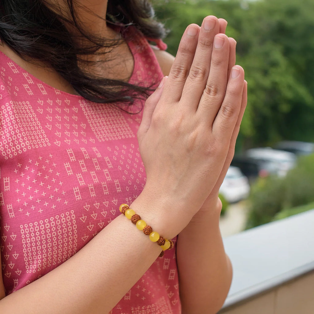 Yellow Aventurine Bracelet with 5 Mukhi Rudraksha