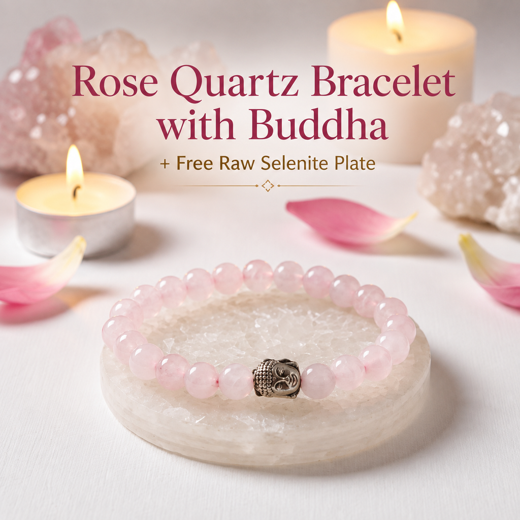 Rose Quartz Bracelet with FREE Raw Selenite Plate