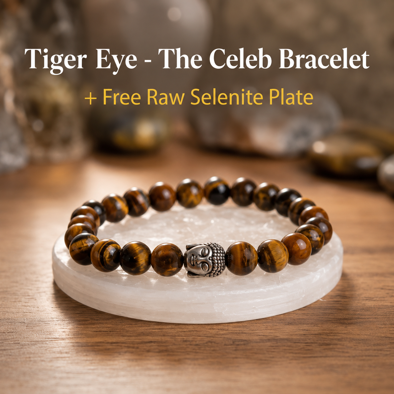 Tiger Eye Bracelet with FREE Raw Selenite Plate