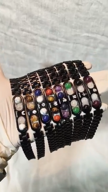 Cancer Zodiac Bracelet for Men & Women – Black Stainless Steel Bracelet with White Stone Beads
